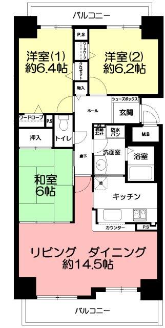 Floor plan. 3LDK, Price 16.8 million yen, Occupied area 78.34 sq m , Balcony area 13.41 sq m