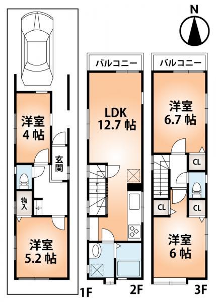 Floor plan. 25,800,000 yen, 4LDK, Land area 46.52 sq m , Building area 82.38 sq m building floor plan