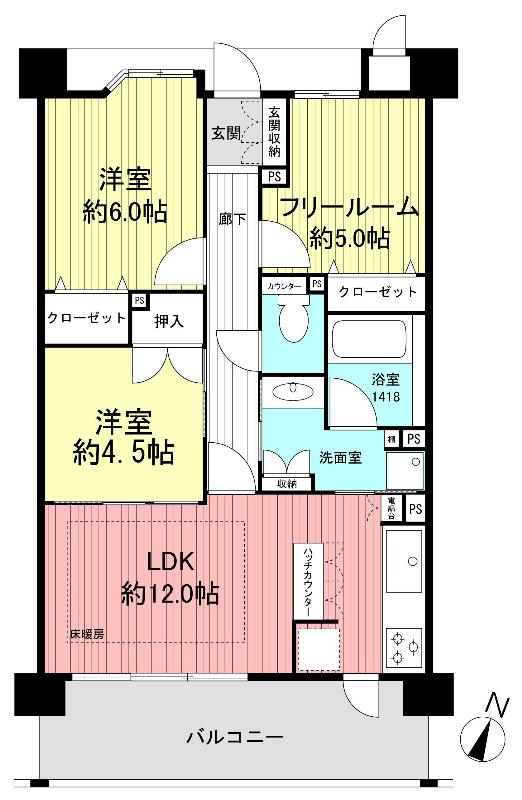 Floor plan. 2LDK+S, Price 32,800,000 yen, Occupied area 65.51 sq m , Balcony area 11.88 sq m