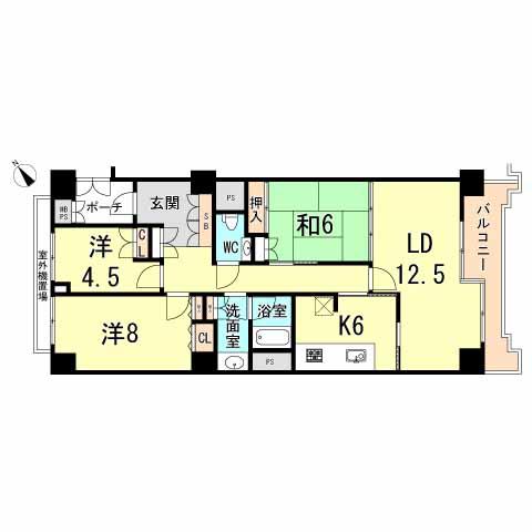 Floor plan. 3LDK, Price 31,800,000 yen, Occupied area 89.55 sq m , Balcony area 9.57 sq m