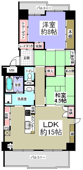 Floor plan. 2LDK, Price 14.9 million yen, Occupied area 74.86 sq m , Balcony area 15.19 sq m