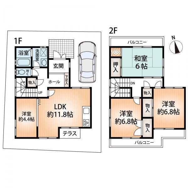 Floor plan. 44,600,000 yen, 4LDK, Land area 117.58 sq m , Building area 94 sq m
