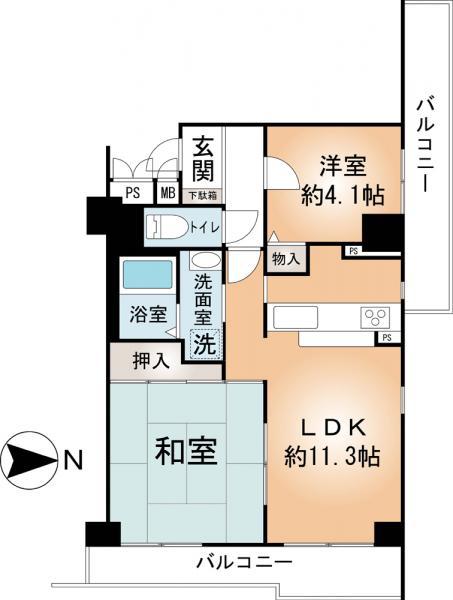 Floor plan. 2LDK, Price 12.9 million yen, Occupied area 62.57 sq m , Balcony area 17.84 sq m apartment floor plan