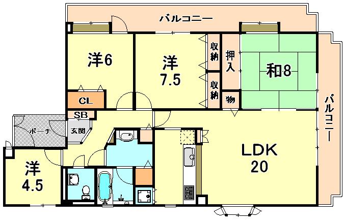 Floor plan. 4LDK, Price 21 million yen, Footprint 108 sq m , Balcony area 28.47 sq m