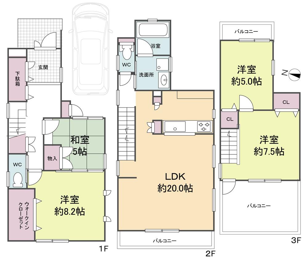 Floor plan. (No. 2 locations), Price 59,800,000 yen, 4LDK, Land area 90.53 sq m , Building area 113.85 sq m