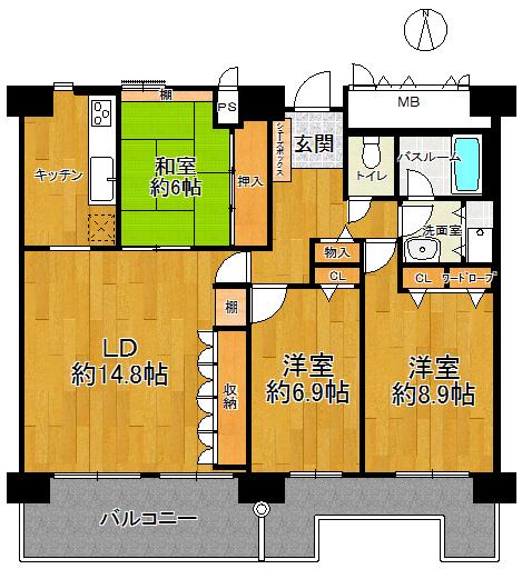 Floor plan. 3LDK, Price 29,800,000 yen, Footprint 94.4 sq m , Balcony area 19.52 sq m