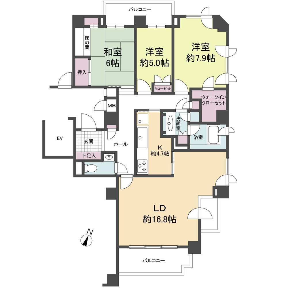 Floor plan. Space design pouring light 3LDK (2LDK can be changed)