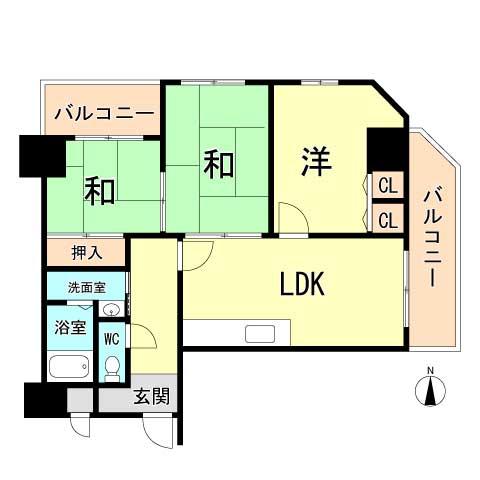 Floor plan. 3LDK, Price 11.8 million yen, Occupied area 55.61 sq m , Balcony area 9.22 sq m