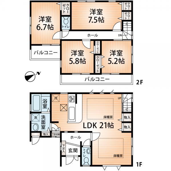 Floor plan. 34,800,000 yen, 4LDK, Land area 132.25 sq m , Building area 109.21 sq m