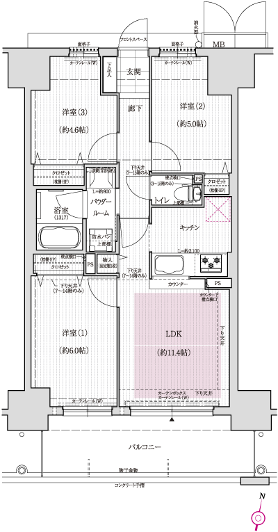Floor: 3LDK, occupied area: 58.58 sq m, Price: 19.9 million yen