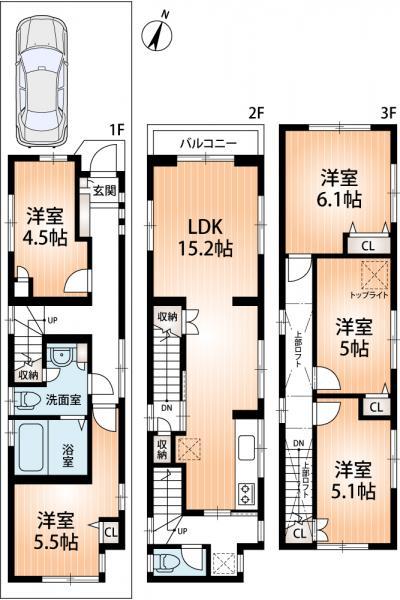 Floor plan. 26,800,000 yen, 5LDK, Land area 63.16 sq m , Building area 105.66 sq m