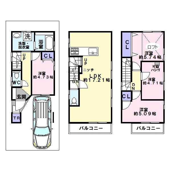 Floor plan. 26,800,000 yen, 4LDK, Land area 55.41 sq m , Building area 95.05 sq m front road spacious 5.4m