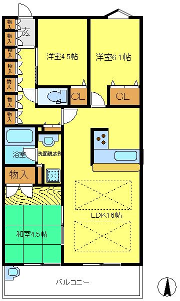 Floor plan. 3LDK, Price 21,800,000 yen, Occupied area 71.82 sq m , Balcony area 12.6 sq m