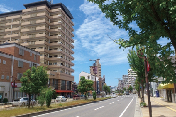 Building structure. Before local, On the main Takamatsu line, There is a sidewalk of about 5m wide brick-style block has been performed, Without having to worry about the car of traffic, Children also can walk with confidence (Misaki Park Station)