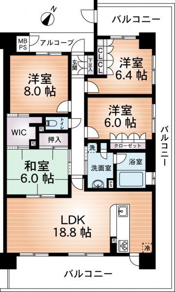Floor plan. 4LDK, Price 36 million yen, Footprint 100.12 sq m , Balcony area 38.27 sq m