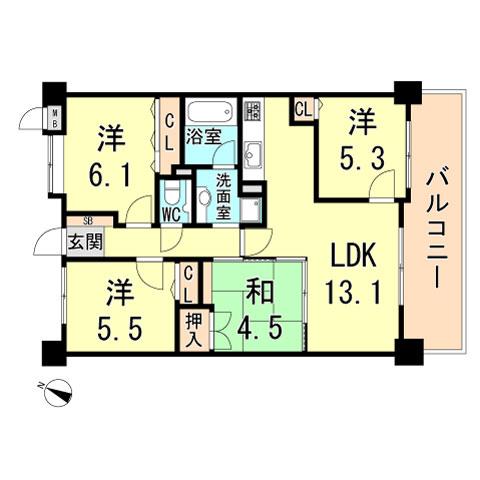 Floor plan. 4LDK, Price 16.8 million yen, Occupied area 75.14 sq m , Balcony area 13.78 sq m