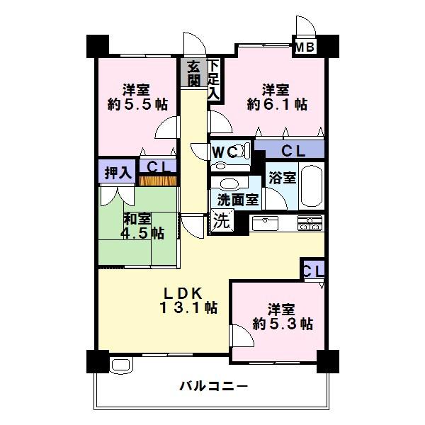 Floor plan. 4LDK, Price 16.8 million yen, Occupied area 75.14 sq m , Balcony area 13.78 sq m pet breeding Allowed