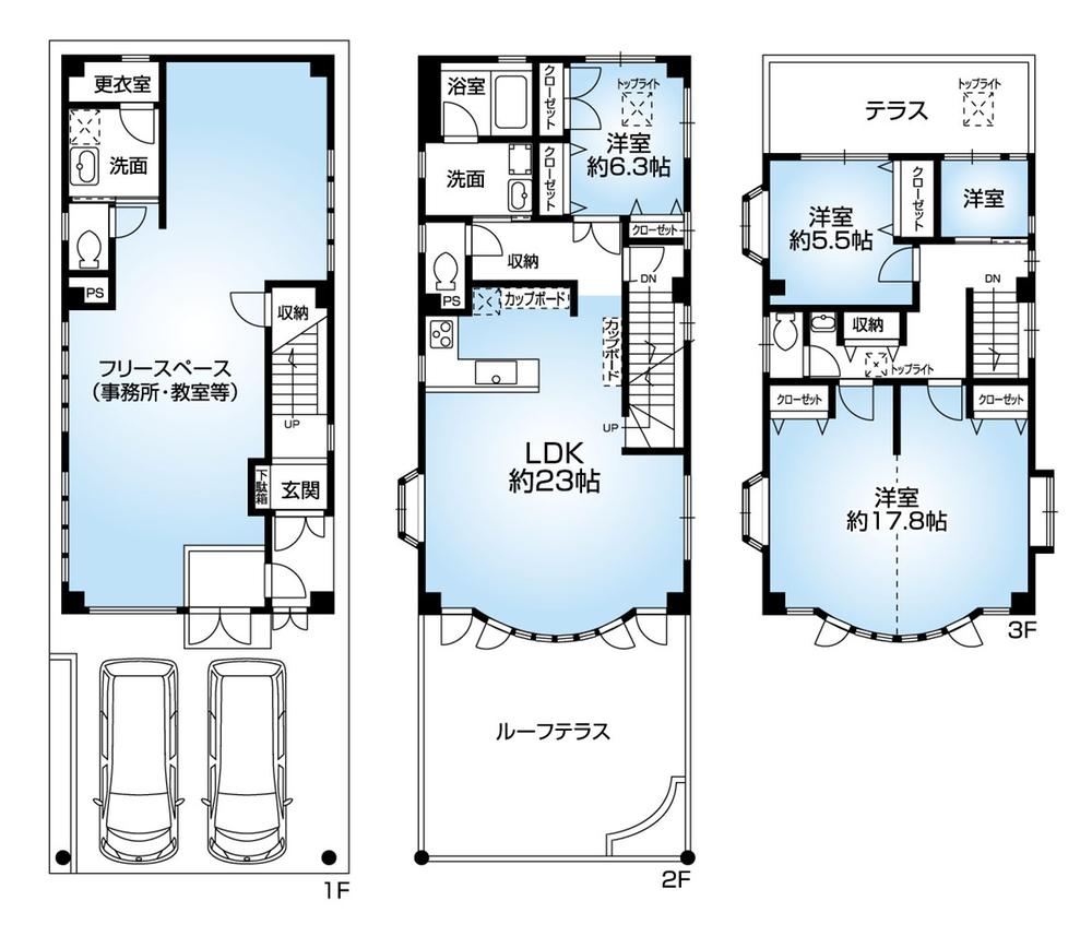Floor plan. 49,800,000 yen, 5LDK, Land area 146.76 sq m , Building area 241.15 sq m Mato (5LDK) 1 floor multi-purpose free space Yes. Garage two Allowed.