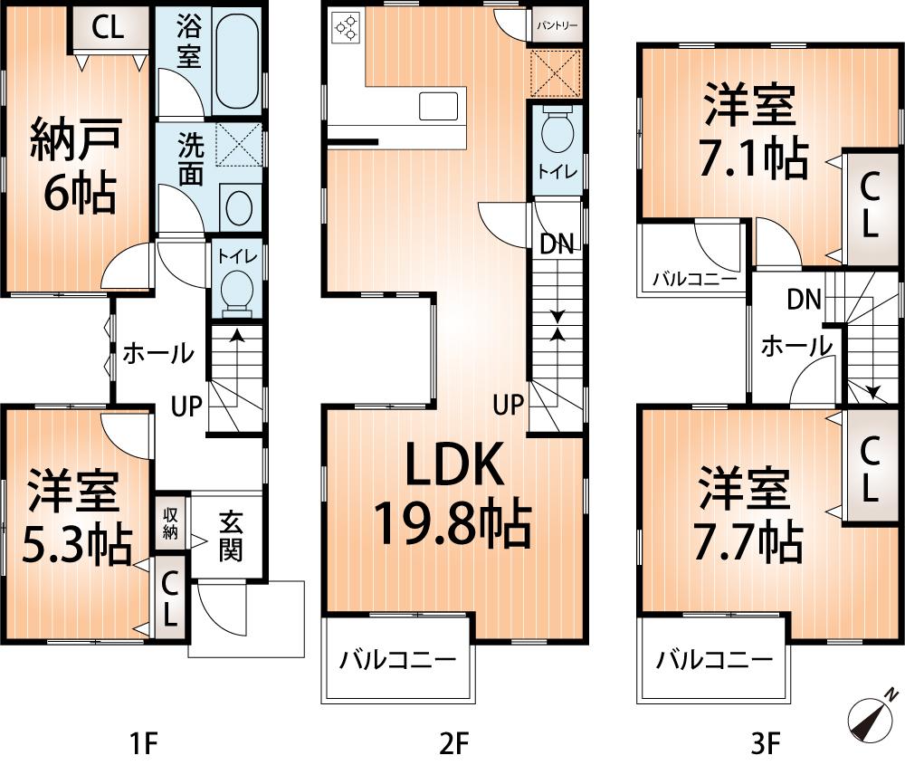 Floor plan. 29,800,000 yen, 4LDK, Land area 84.26 sq m , Building area 107.1 sq m