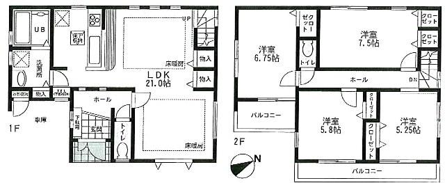 Floor plan. 34,800,000 yen, 4LDK, Land area 105.95 sq m , Building area 109.21 sq m