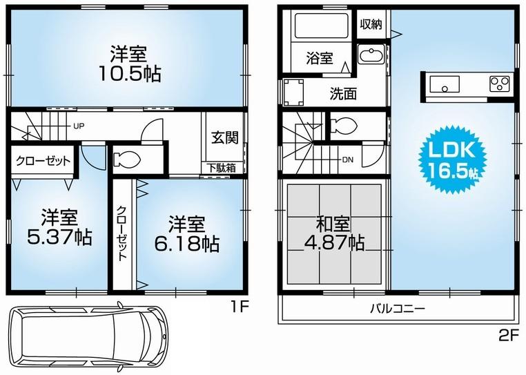 Floor plan. 42,800,000 yen, 4LDK, Land area 67.31 sq m , Building area 93.56 sq m Mato (4LDK). Newly built one detached houses with car port. Hito at the southeast corner lot ・ Ventilation good. Life convenient flat land. South toward wide balcony. 
