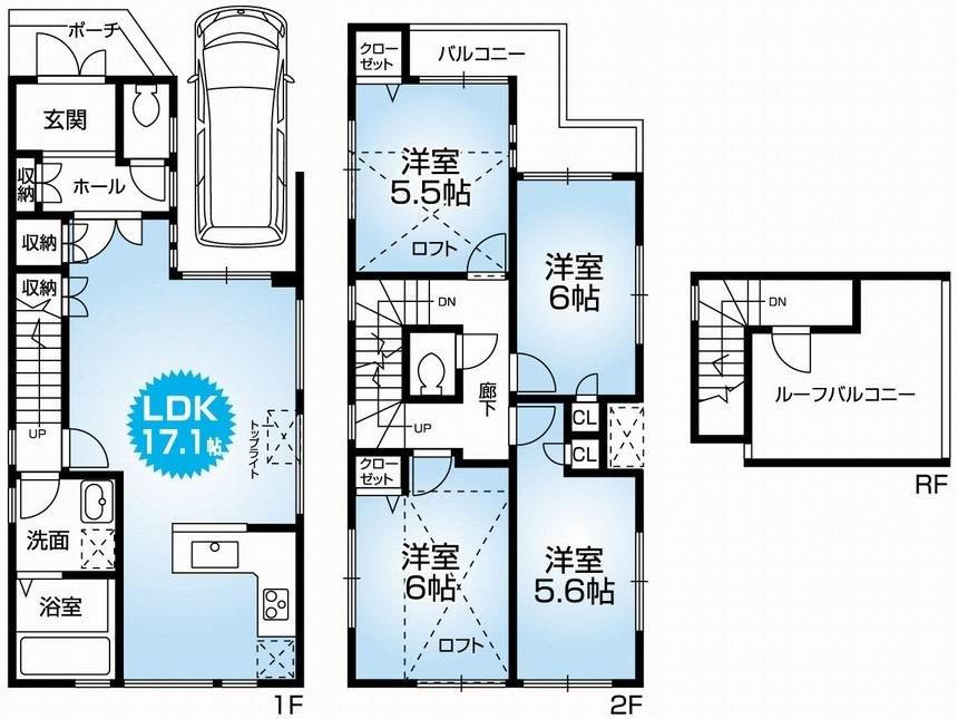 Floor plan. 32,500,000 yen, 4LDK, Land area 80.11 sq m , Building area 103.78 sq m Mato (4LDK). Newly built one detached houses with car port. Life convenient flat land. Well-equipped ・ specification. 