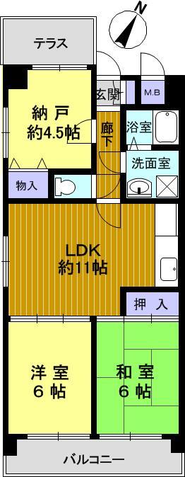 Floor plan. 2LDK + S (storeroom), Price 13.8 million yen, Occupied area 54.57 sq m