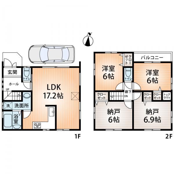 Floor plan. 29,800,000 yen, 4LDK, Land area 69.27 sq m , Building area 97.41 sq m