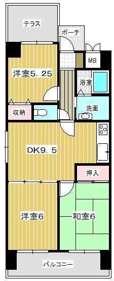 Floor plan. 3LDK, Price 13.8 million yen, Occupied area 54.57 sq m , Balcony area 10 sq m