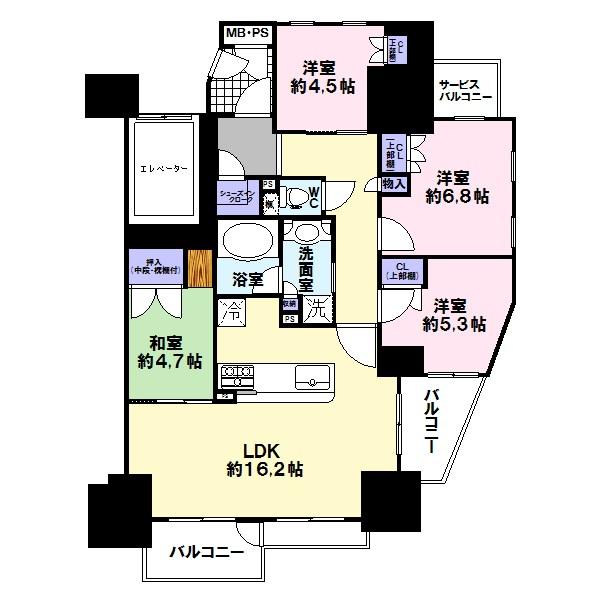 Floor plan. 4LDK, Price 33,800,000 yen, Occupied area 82.71 sq m , Balcony area 11.26 sq m top floor three direction room