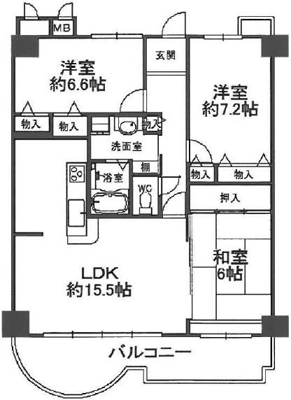 Floor plan. 3LDK, Price 16.8 million yen, Occupied area 81.57 sq m , Balcony area 12.09 sq m