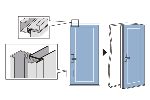 earthquake ・ Disaster-prevention measures.  [Entrance door with TaiShinwaku] Even distortion in building occurs at the impact of the earthquake, To allow escape to the outside by opening the door, Entrance door is provided with TaiShinwaku (conceptual diagram)