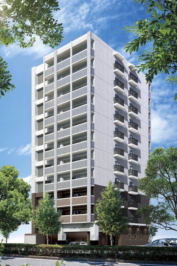 Buildings and facilities. Facing the beautiful and lush tree-lined road, Will be born in the 11-story form to shine in the stylish presence (Exterior view)