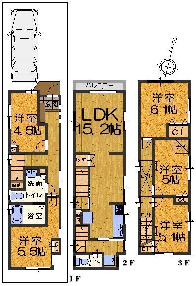 Floor plan. 26,800,000 yen, 5LDK, Land area 63.16 sq m , Building area 103.68 sq m 5LDK with loft