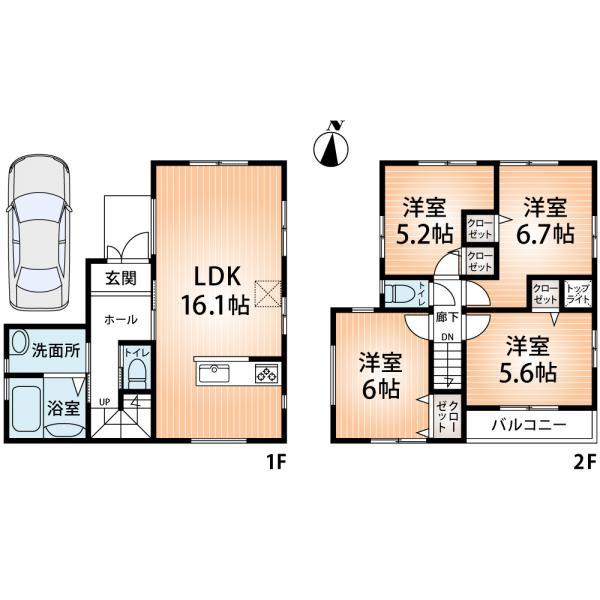 Floor plan. 30.5 million yen, 4LDK, Land area 72.83 sq m , Building area 88 sq m