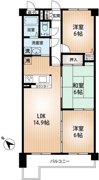 Floor plan. 3LDK, Price 18,800,000 yen, Occupied area 69.03 sq m , Balcony area 10.36 sq m each room 6 quires more. Do not worry even if the child grows.