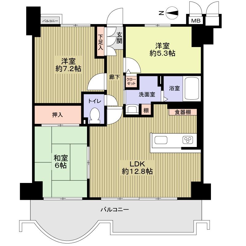 Floor plan. 3LDK, Price 13.5 million yen, Occupied area 67.22 sq m , Balcony area 11.58 sq m