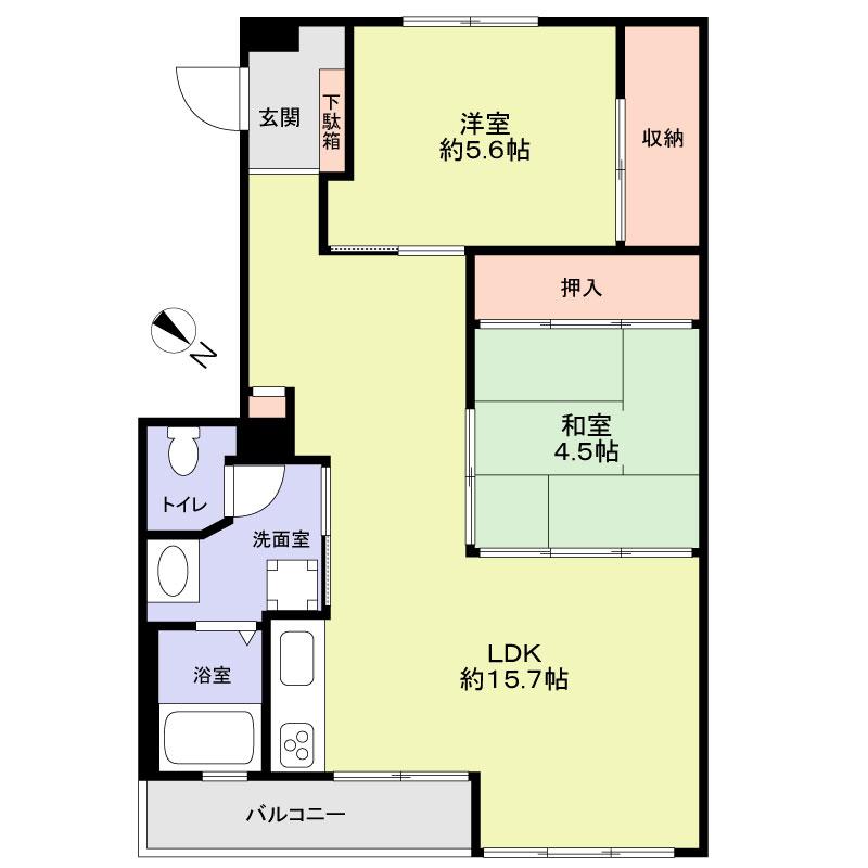 Floor plan. 2LDK, Price 7.8 million yen, Footprint 54.4 sq m , Balcony area 3.24 sq m