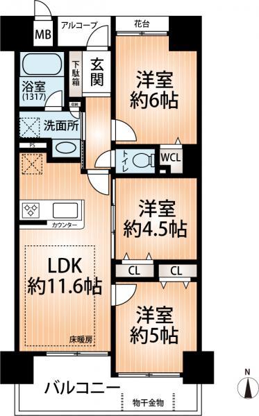 Floor plan. 3LDK, Price 20.8 million yen, Footprint 58.8 sq m , Balcony area 8.69 sq m Pets Room also make floor plan