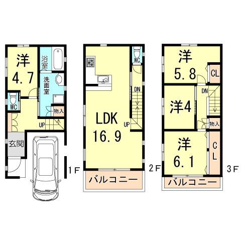 Floor plan. 29,800,000 yen, 4LDK, Land area 58.28 sq m , Building area 105.08 sq m
