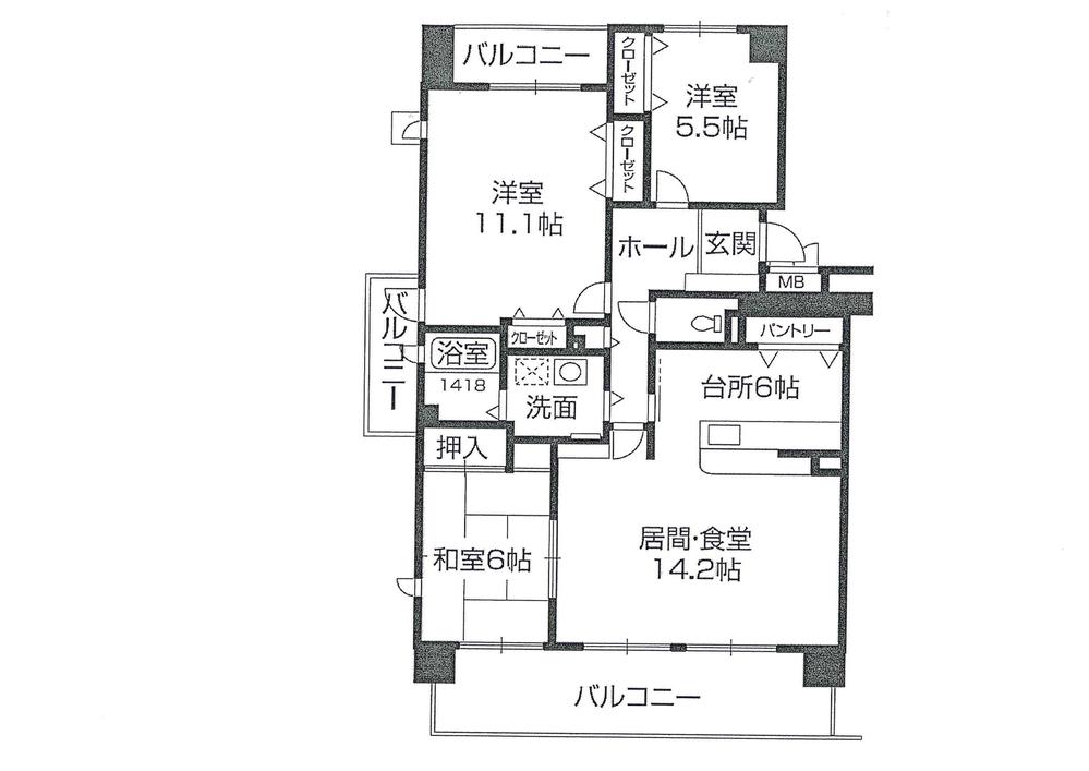 Floor plan. 3LDK, Price 12.9 million yen, Footprint 93.3 sq m , Balcony area 21.49 sq m