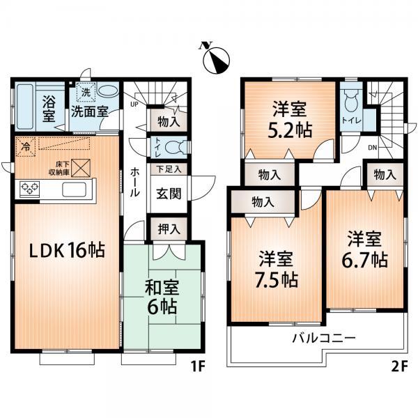Floor plan. 21,800,000 yen, 4LDK, Land area 206.01 sq m , In lighting is plenty of building area 101.02 sq m wide Mato design!  South-facing balcony is also attractive! 