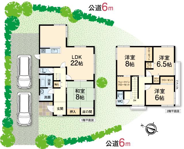 Floor plan. 31,800,000 yen, 4LDK, Land area 310.25 sq m , Building area 125.86 sq m land area 93 square meters, Spacious living room facing each room 6 Pledge over a large garden.