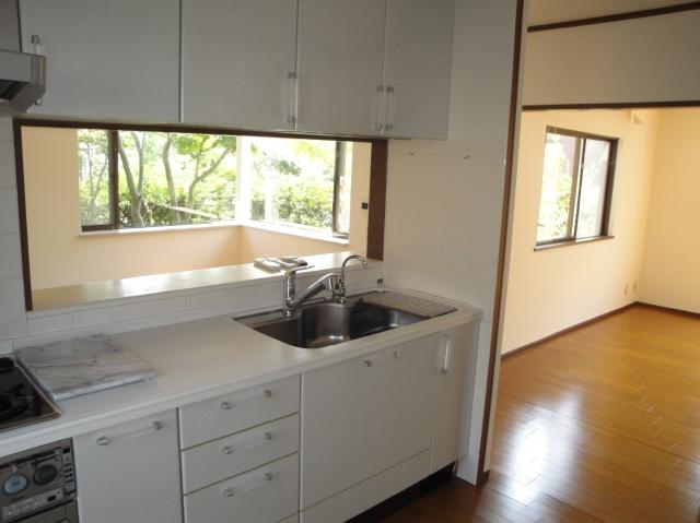 Kitchen. Underfloor storage with kitchen space. System kitchen drifting cleanliness of the white-collar.