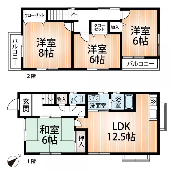 Floor plan. 12.6 million yen, 4LDK, Land area 101.01 sq m , Building area 87.48 sq m each room 6 quires more, You can use the room widely effective with storage.