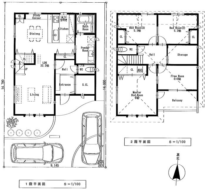 Floor plan. 29,800,000 yen, 4LDK + S (storeroom), Land area 135.25 sq m , Building area 117.58 sq m