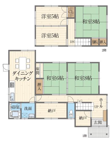 Floor plan. 14 million yen, 5DK + 2S (storeroom), Land area 281.22 sq m , Building area 109.57 sq m storeroom two places. Storage is abundant 1 House.