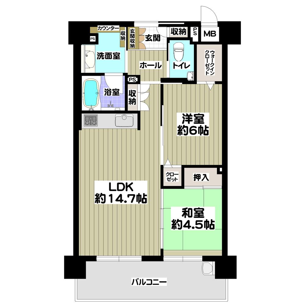Floor plan. 2LDK, Price 17.8 million yen, Footprint 63 sq m , Balcony area 11.34 sq m