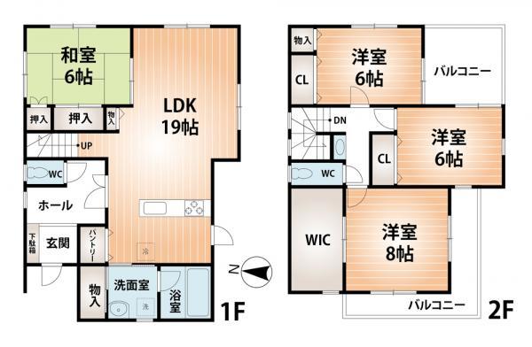 Floor plan. 30,800,000 yen, 4LDK, Land area 190.68 sq m , Fascinated building area 115.93 sq m LDK19 Pledge and interior of the housing is