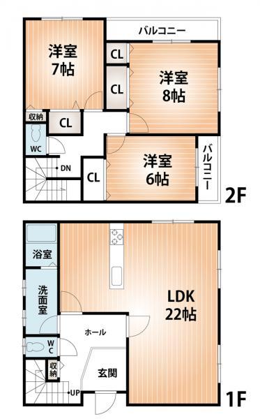 Floor plan. 23.8 million yen, 3LDK, Land area 143.92 sq m , Building area 105.76 sq m